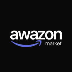 Awazon logo: white letters, orange smile, the word market